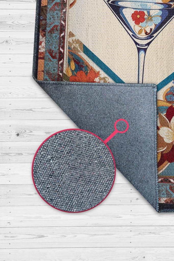 Martini Temalı Geleneksel Desenli Orijinal Tasarımlı Party Ve Mutfak Halı Renkli Baskı Halı