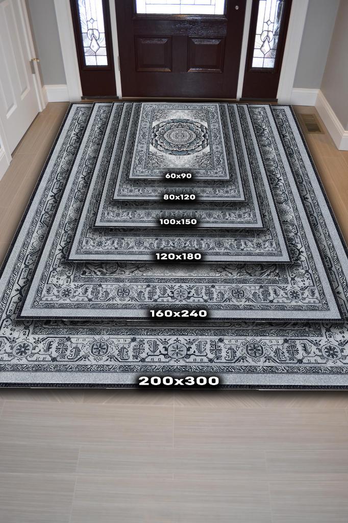 Mavi Mandala Halısı,Meditasyon Mavi Gri Halı,Madala Desenli Çiçekli Vintage Halı,Yoga Halısı,Sipiritüel Halı