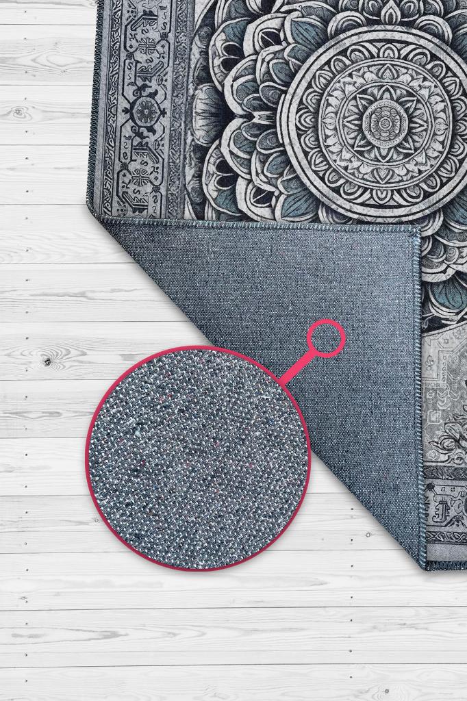 Mavi Mandala Halısı,Meditasyon Mavi Gri Halı,Madala Desenli Çiçekli Vintage Halı,Yoga Halısı,Sipiritüel Halı