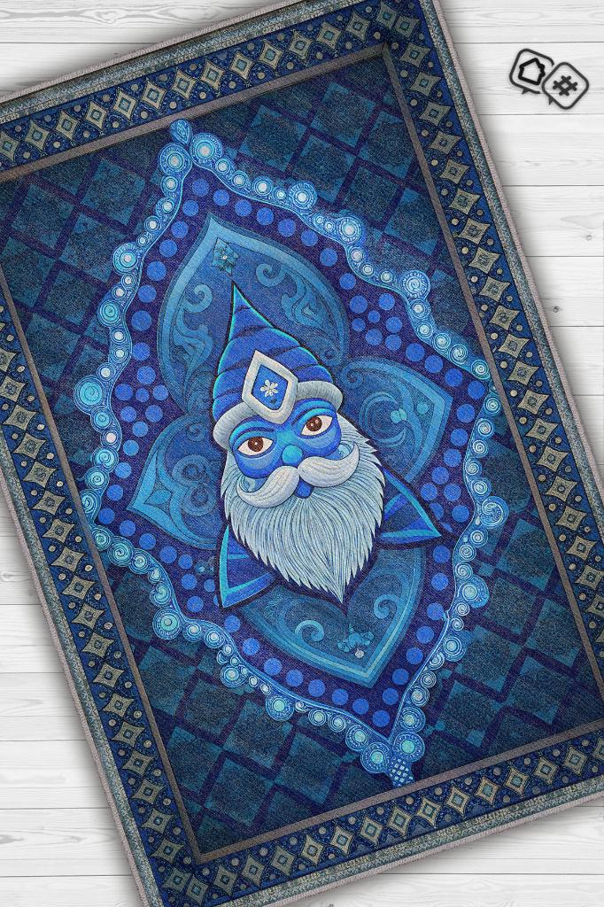 Mavi Yer Cücesi Temalı Halı Mavi Renkli Etnik Oturma Odası Halısı Yer Cücesi Figürlü Halı