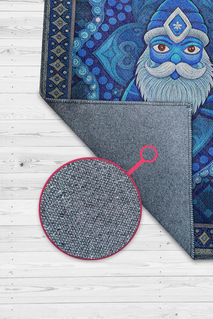 Mavi Yer Cücesi Temalı Halı Mavi Renkli Etnik Oturma Odası Halısı Yer Cücesi Figürlü Halı