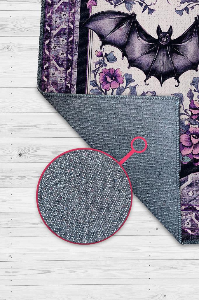 Mor Gotik Yarasa Desenli Korku Temalı Salon Halısı Mor Renk Halı Gotik Korku Sanatı Halısı