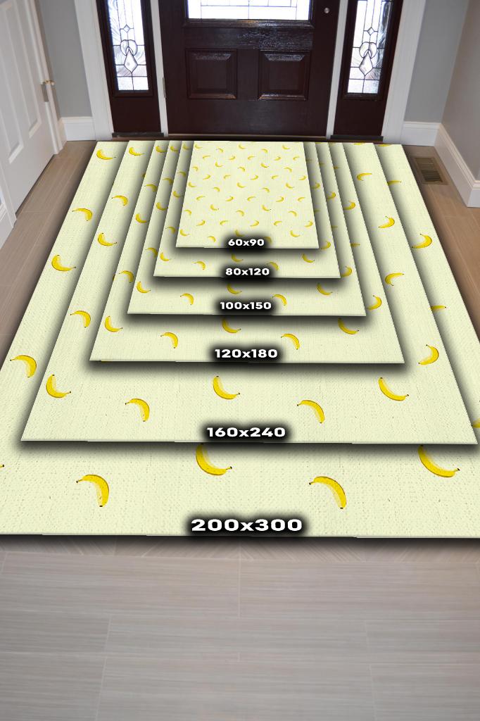 Muz Desenli Sarı Halı Minimal Salon Halısı Renkli Mutfak Halısı Tarz Oturma Odası Halı