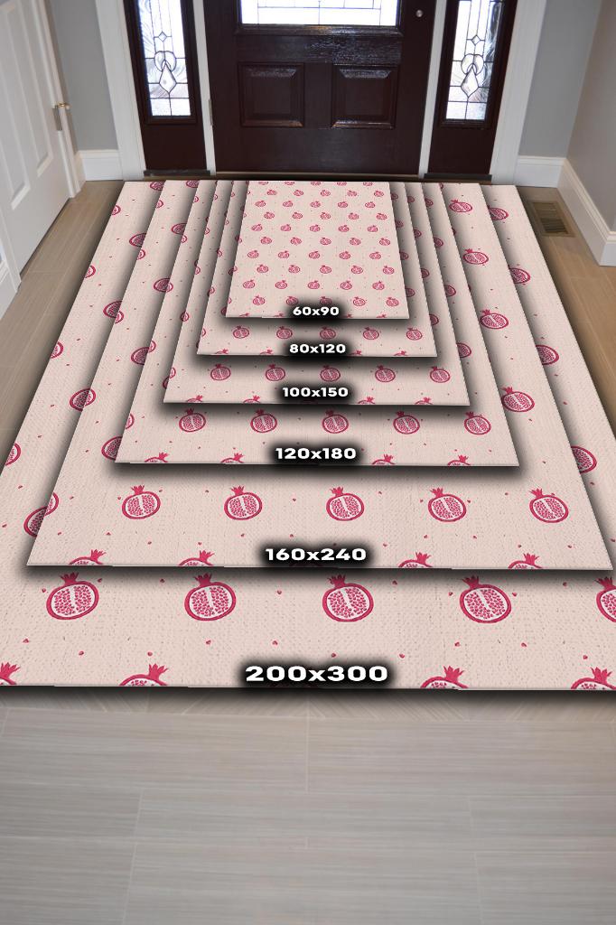 Nar Desenli Kırmızı Halı Minimal Salon Halısı Renkli Mutfak Halısı Tarz Oturma Odası Halı