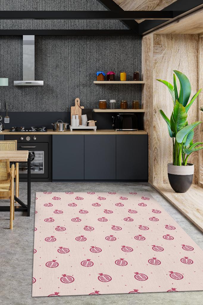 Nar Desenli Kırmızı Halı Minimal Salon Halısı Renkli Mutfak Halısı Tarz Oturma Odası Halı