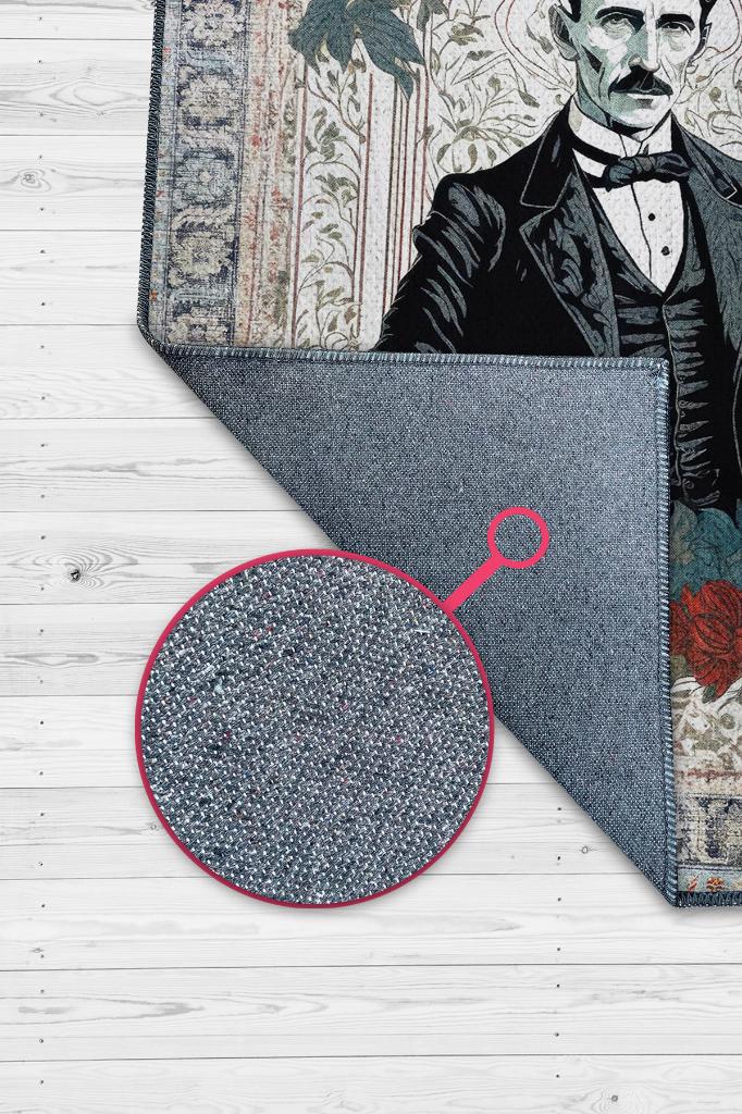 Nikola Tesla ,Modern Çiçek Desenli Art Deco Vintage Halı,Çok Renkli Maksimalist Halı