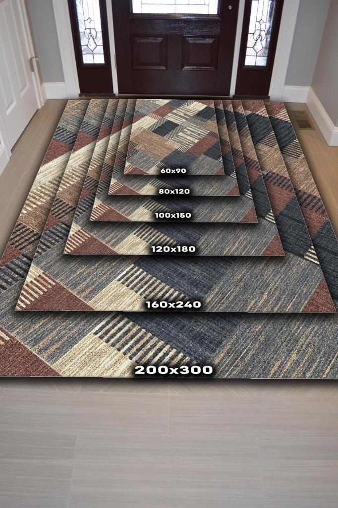 No Pain No Gain Kahverengi Bej Renkli Halı Geometrik Oturma Odası Halısı Minimal Salon Halı