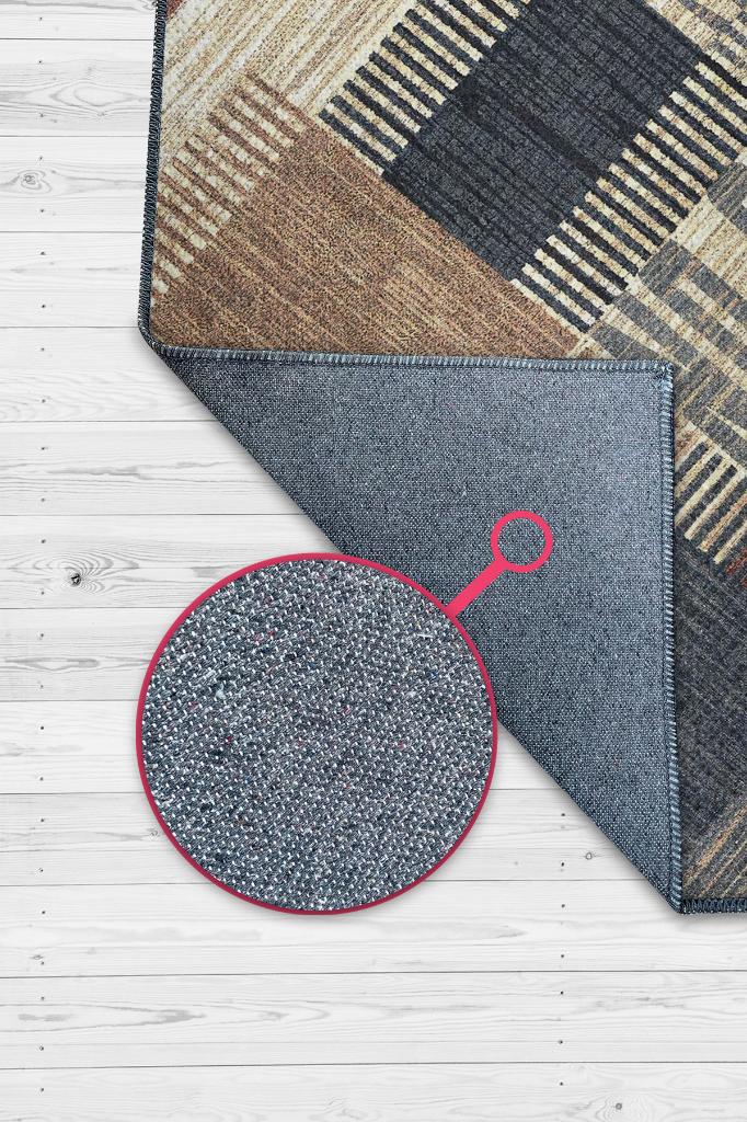 No Pain No Gain Kahverengi Bej Renkli Halı Geometrik Oturma Odası Halısı Minimal Salon Halı