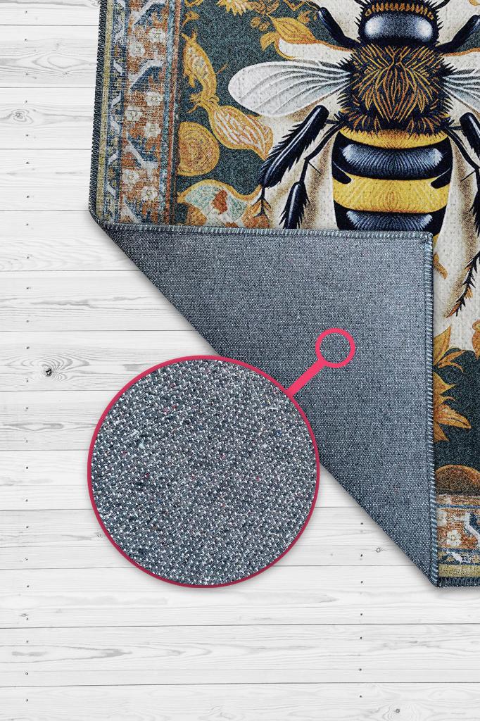 Nuh'un Gemisi Koleksiyonu Arı, Çiçek Desenli Art Deco Tarzı Vintage Halı,Çok Renkli Maksimalist Halı