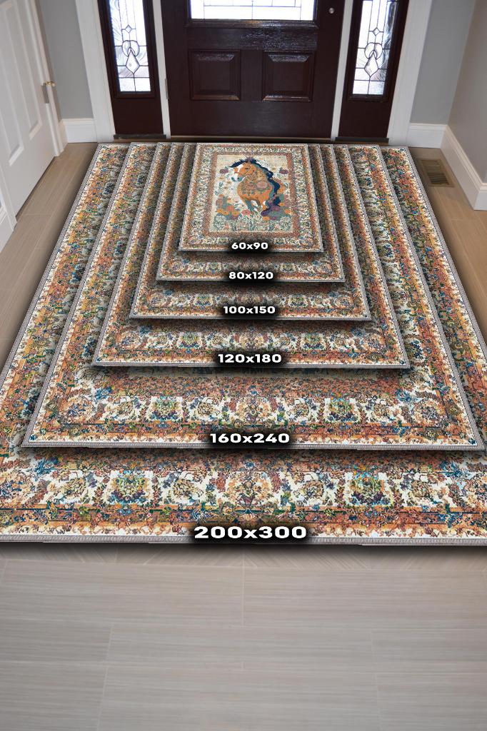 Nuh'un Gemisi Koleksiyonu At, Çiçek Desenli Art Deco Tarzı Vintage Halı,Çok Renkli Maksimalist Halı