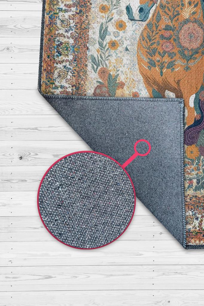 Nuh'un Gemisi Koleksiyonu At, Çiçek Desenli Art Deco Tarzı Vintage Halı,Çok Renkli Maksimalist Halı