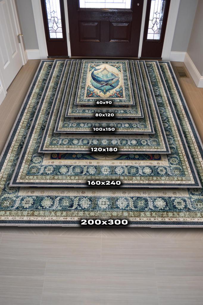 Nuh'un Gemisi Koleksiyonu Balina Çiçek Temalı Vintage Renkli Maksimalist Halı