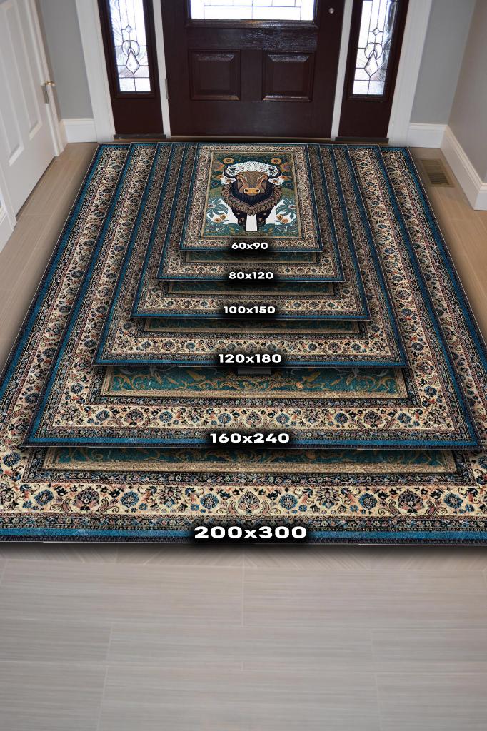 Nuh'un Gemisi Koleksiyonu Bizon, Çiçek Desenli Art Deco Tarzı Vintage Halı,Çok Renkli Maksimalist Halı