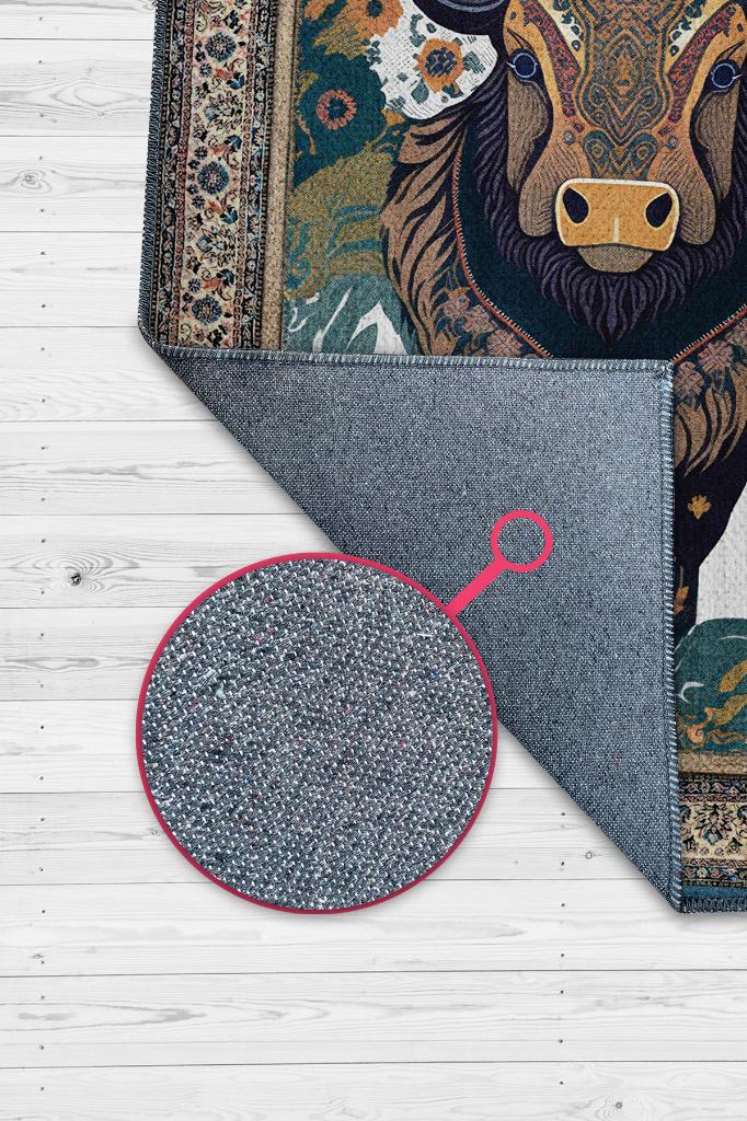 Nuh'un Gemisi Koleksiyonu Bizon, Çiçek Desenli Art Deco Tarzı Vintage Halı,Çok Renkli Maksimalist Halı