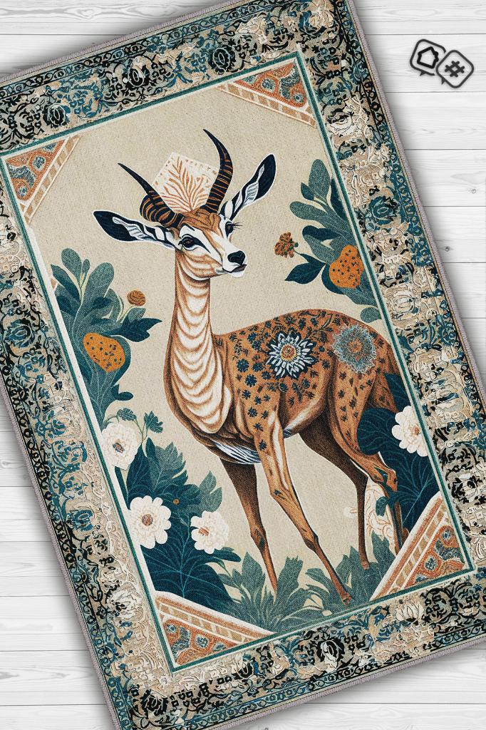 Nuh'un Gemisi Koleksiyonu Ceylan, Çiçek Desenli Art Deco Tarzı Vintage Halı,Çok Renkli Maksimalist Halı