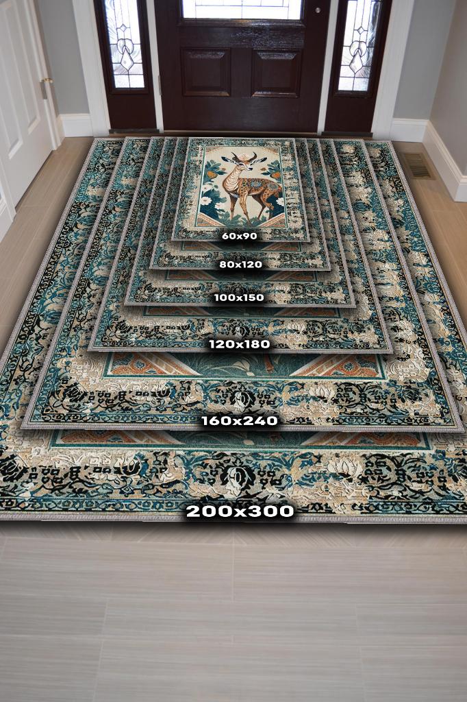 Nuh'un Gemisi Koleksiyonu Ceylan, Çiçek Desenli Art Deco Tarzı Vintage Halı,Çok Renkli Maksimalist Halı