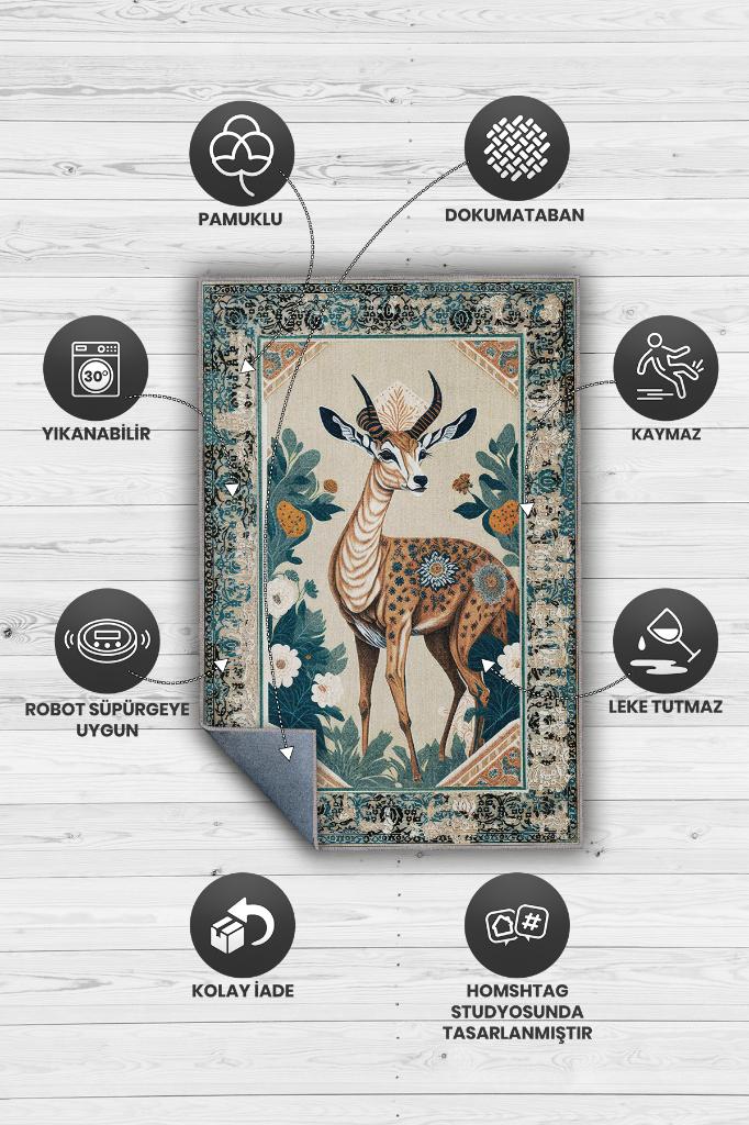 Nuh'un Gemisi Koleksiyonu Ceylan, Çiçek Desenli Art Deco Tarzı Vintage Halı,Çok Renkli Maksimalist Halı