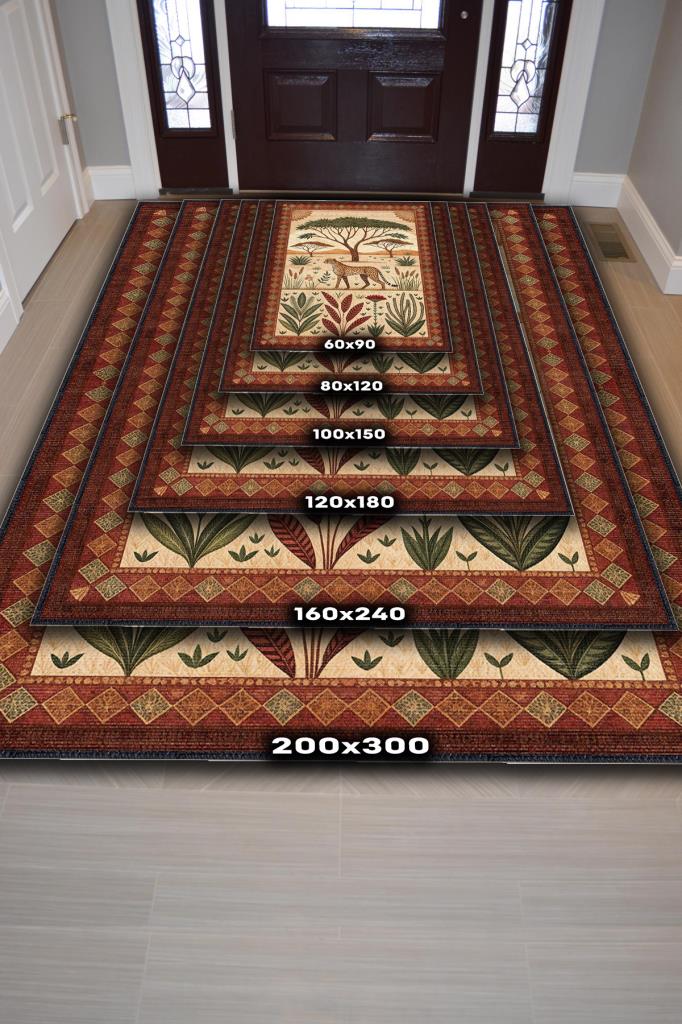 Nuh'un Gemisi Koleksiyonu Çita Temalı Çiçekli Çok Renkli Bordürlü Şık Konsept Halı