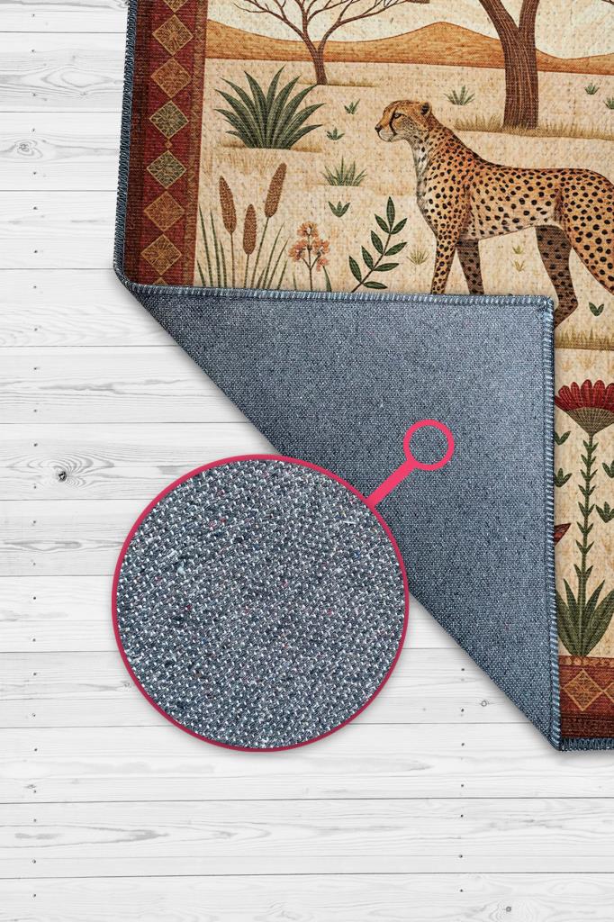 Nuh'un Gemisi Koleksiyonu Çita Temalı Çiçekli Çok Renkli Bordürlü Şık Konsept Halı