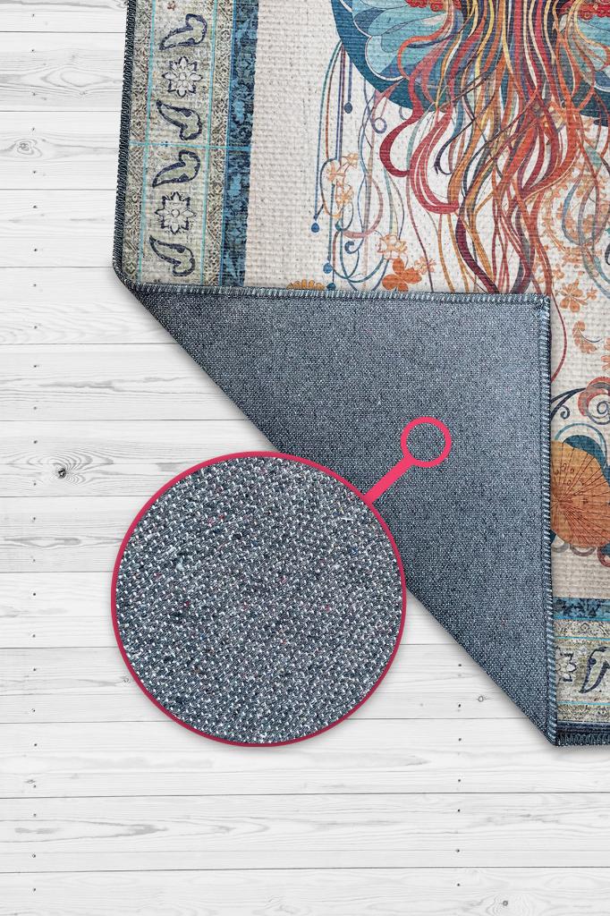 Nuh'un Gemisi Koleksiyonu Deniz Anası Çiçek Desenli Temalı Vintage Renkli Maksimalist Halı