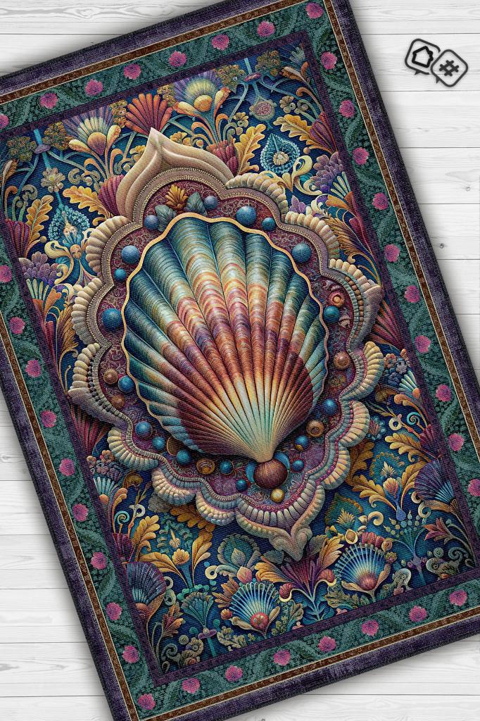 Nuh'un Gemisi Koleksiyonu Deniz Kabuğu Çiçek Temalı Vintage Renkli Maksimalist Halı