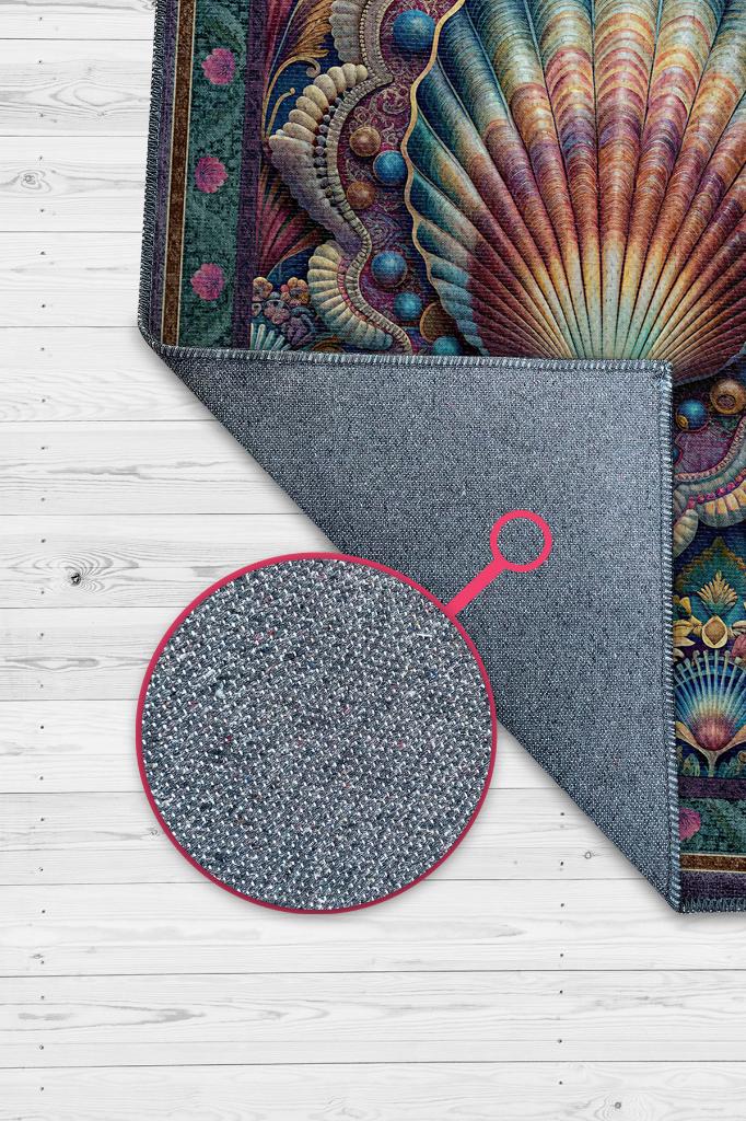 Nuh'un Gemisi Koleksiyonu Deniz Kabuğu Çiçek Temalı Vintage Renkli Maksimalist Halı