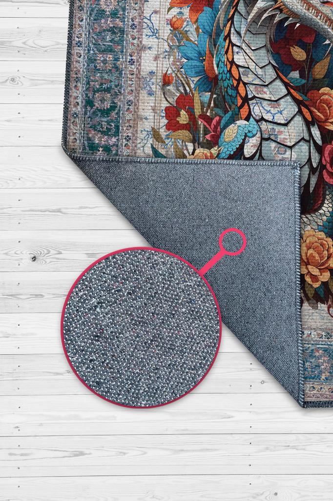 Nuh'un Gemisi Koleksiyonu Ejderha Çiçek Desenli Temalı Vintage Renkli Maksimalist Halı