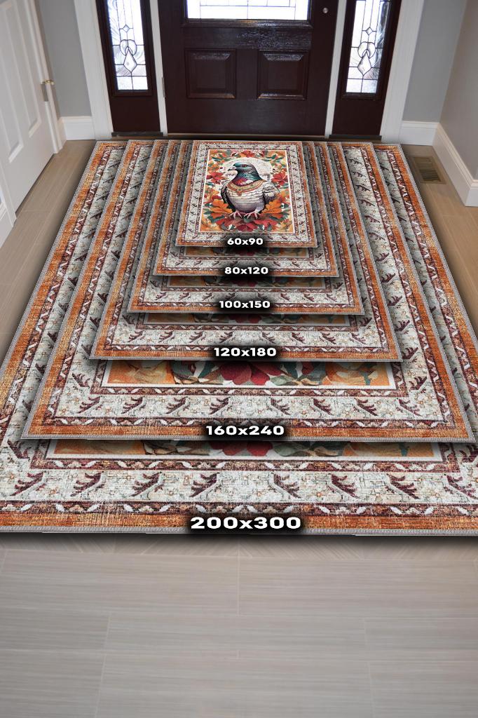 Nuh'un Gemisi Koleksiyonu Güvercin Çiçek Desenli Temalı Vintage Renkli Maksimalist Halı