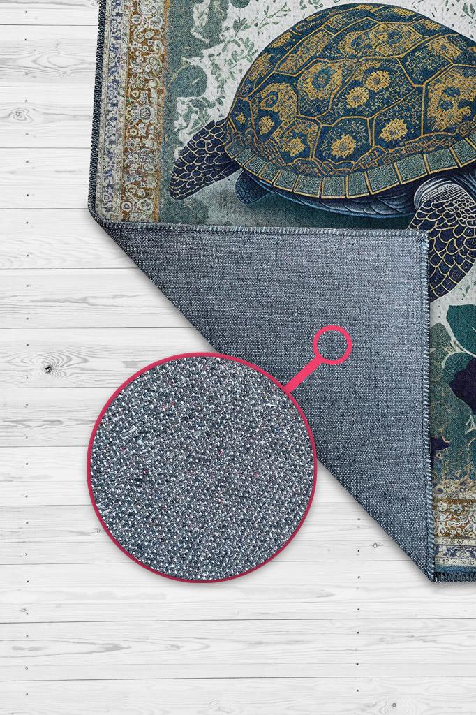 Homshtag Nuh'un Gemisi Koleksiyonu Kaplumbağa Çiçek Desenli Art Deco Tarzı Vintage Halı,Çok Renkli Maksimalist Halı