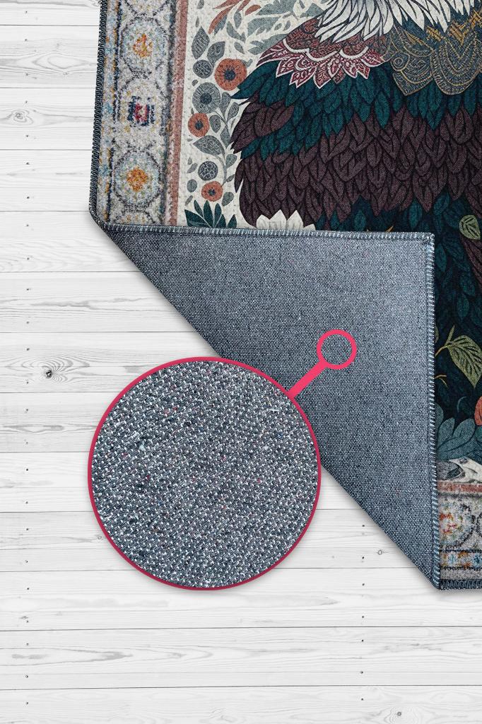 Nuh'un Gemisi Koleksiyonu Kartal, Çiçek Desenli Art Deco Tarzı Vintage Halı,Çok Renkli Maksimalist Halı