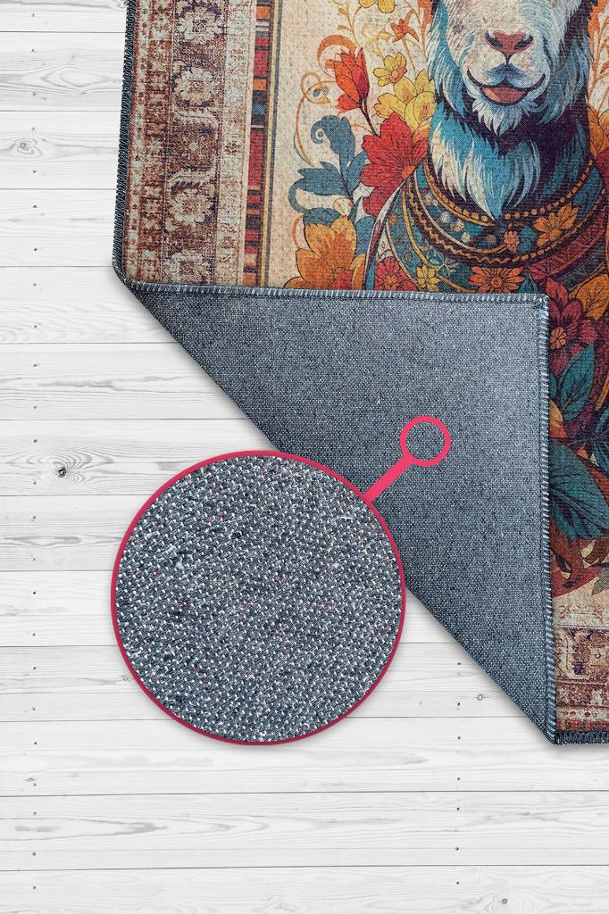 Nuh'un Gemisi Koleksiyonu Keçi Çiçek Desenli Temalı Vintage Renkli Maksimalist Halı