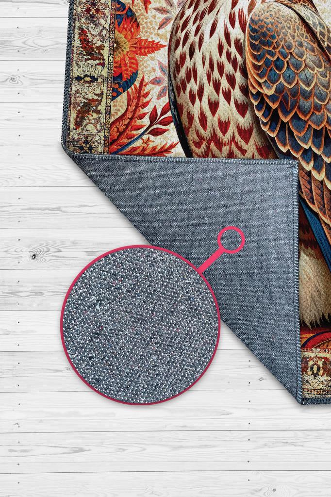 Nuh'un Gemisi Koleksiyonu Kızıl Boynuzlu Şahin Çiçek Temalı Vintage Renkli Maksimalist Halı