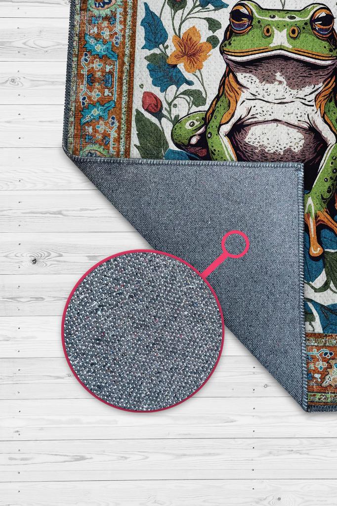 Nuh'un Gemisi Koleksiyonu Kurbağa, Çiçek Desenli Art Deco Tarzı Vintage Halı,Çok Renkli Maksimalist Halı