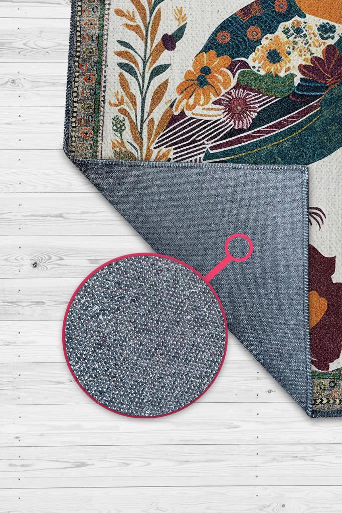 Nuh'un Gemisi Koleksiyonu Kuş, Çiçek Desenli Art Deco Tarzı Vintage Halı,Çok Renkli Maksimalist Halı