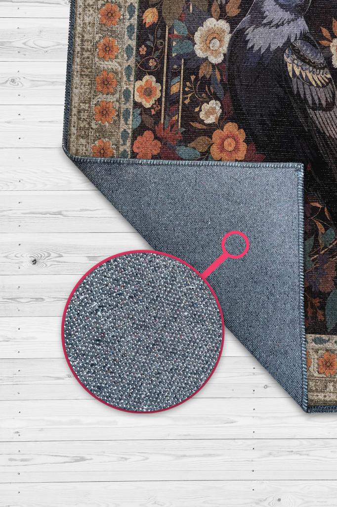 Nuh'un Gemisi Koleksiyonu Kuzgun Çiçek Desenli Karga Temalı Vintage Renkli Maksimalist Halı