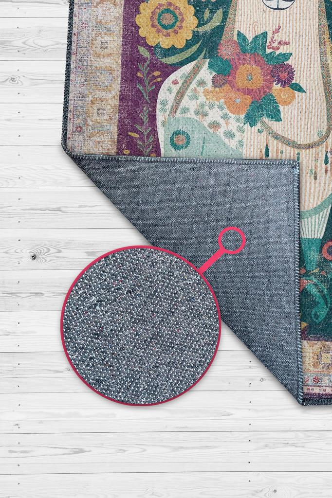 Nuh'un Gemisi Koleksiyonu Lama, Çiçek Desenli Art Deco Tarzı Vintage Halı,Çok Renkli Maksimalist Halı