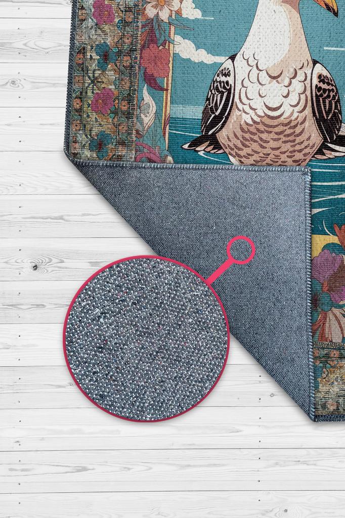 Nuh'un Gemisi Koleksiyonu Martı Çiçek Desenli Temalı Vintage Renkli Maksimalist Halı