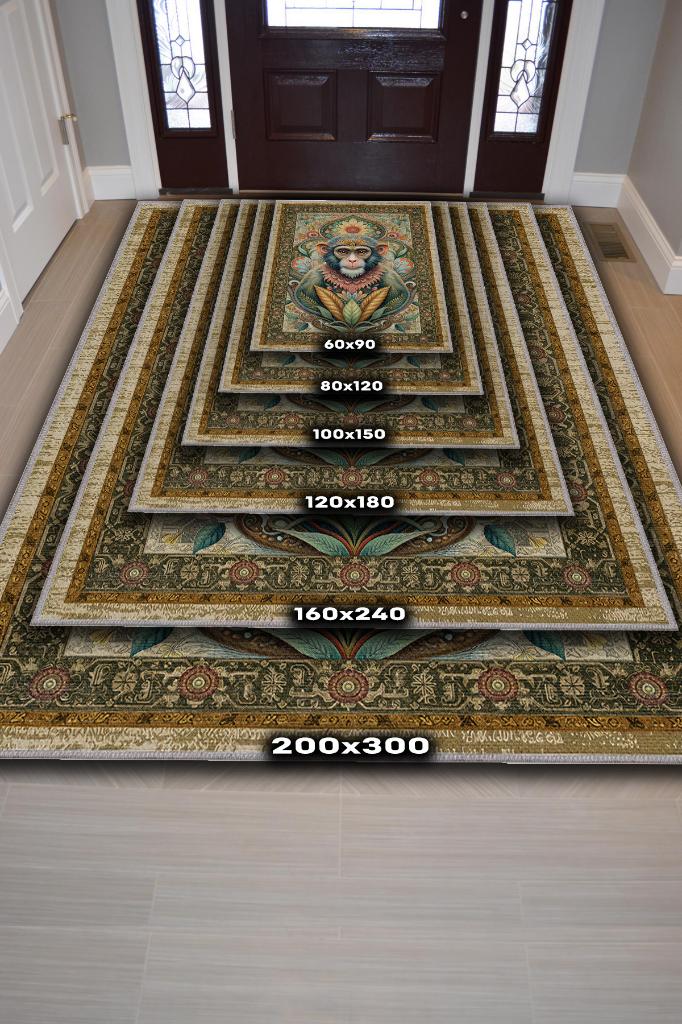 Nuh'un Gemisi Koleksiyonu Maymun Çiçek Temalı Vintage Renkli Maksimalist Halı