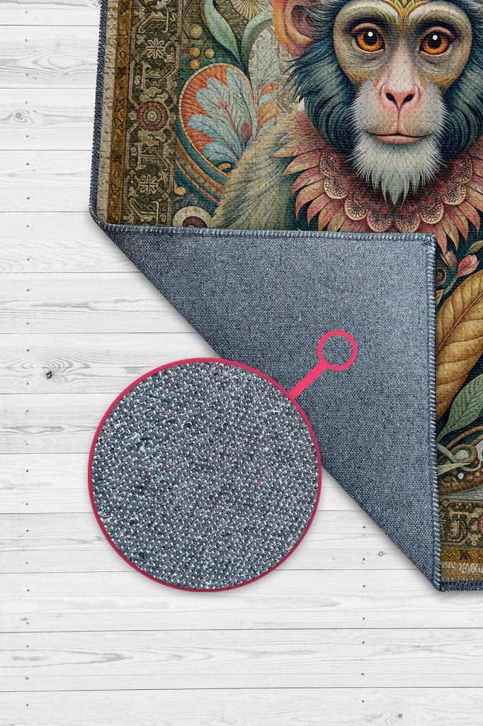 Nuh'un Gemisi Koleksiyonu Maymun Çiçek Temalı Vintage Renkli Maksimalist Halı