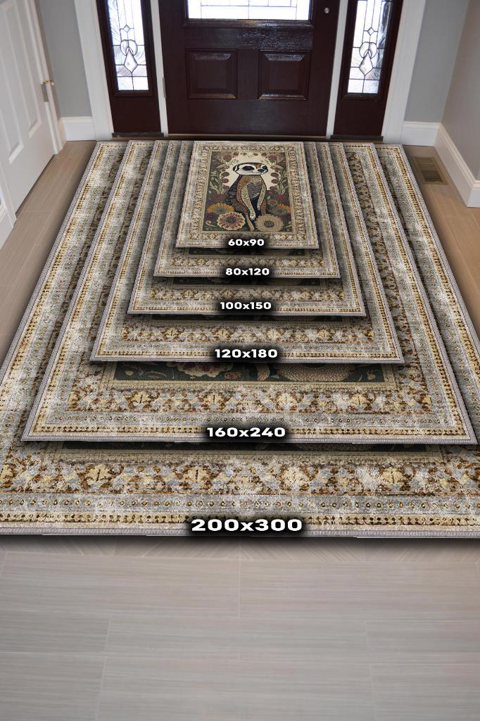 Nuh'un Gemisi Koleksiyonu Mirket, Çiçek Desenli Art Deco Tarzı Vintage Halı,Çok Renkli Maksimalist Halı