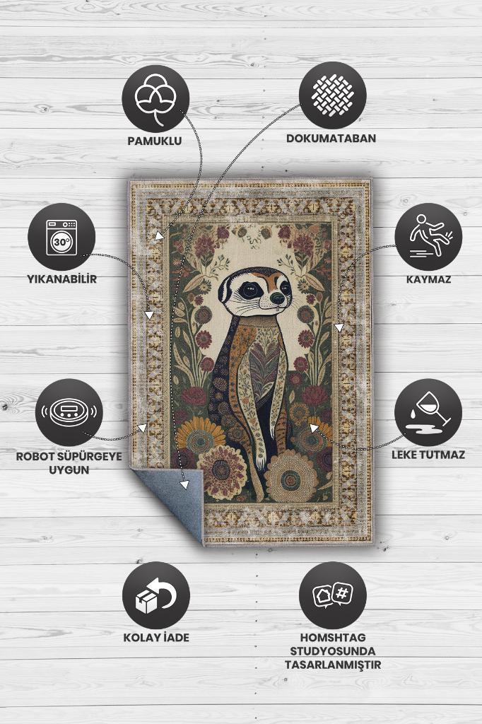 Nuh'un Gemisi Koleksiyonu Mirket, Çiçek Desenli Art Deco Tarzı Vintage Halı,Çok Renkli Maksimalist Halı