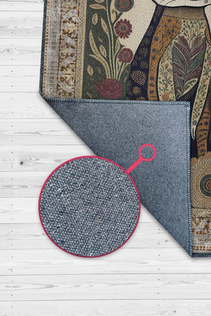 Nuh'un Gemisi Koleksiyonu Mirket, Çiçek Desenli Art Deco Tarzı Vintage Halı,Çok Renkli Maksimalist Halı