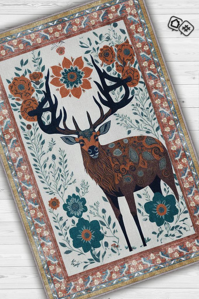 Nuh'un Gemisi Koleksiyonu Mus, Çiçek Desenli Art Deco Tarzı Vintage Halı,Çok Renkli Maksimalist Halı