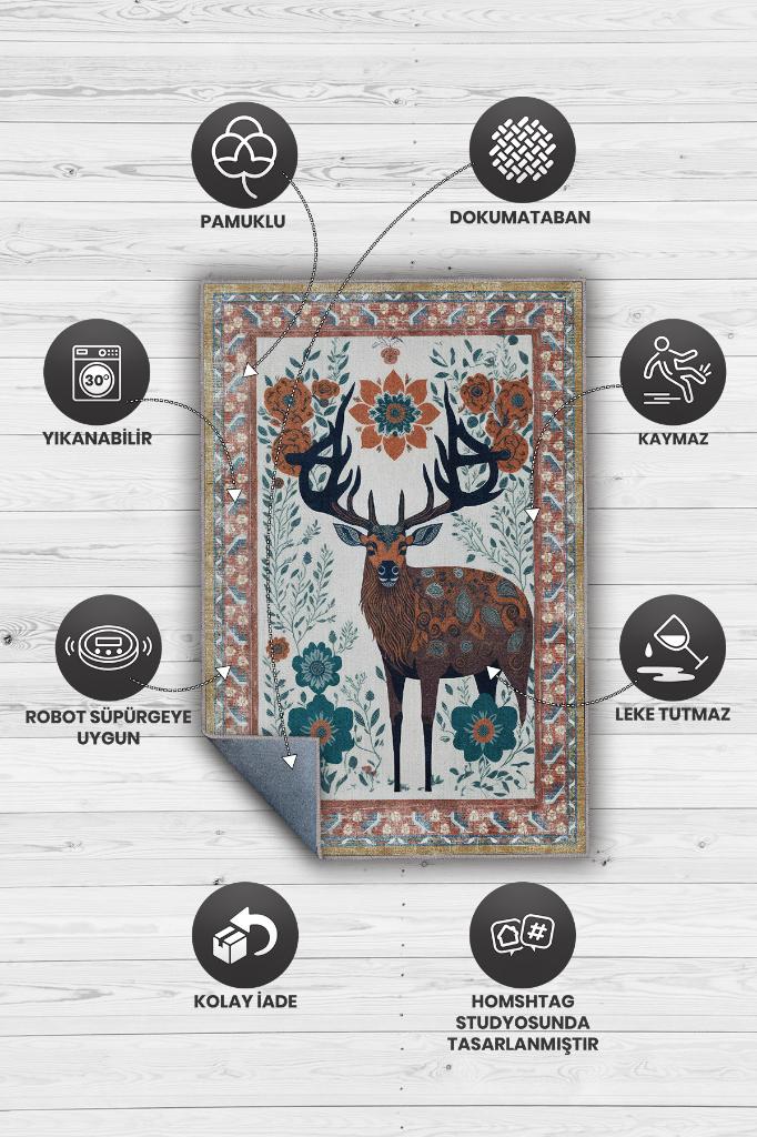 Nuh'un Gemisi Koleksiyonu Mus, Çiçek Desenli Art Deco Tarzı Vintage Halı,Çok Renkli Maksimalist Halı