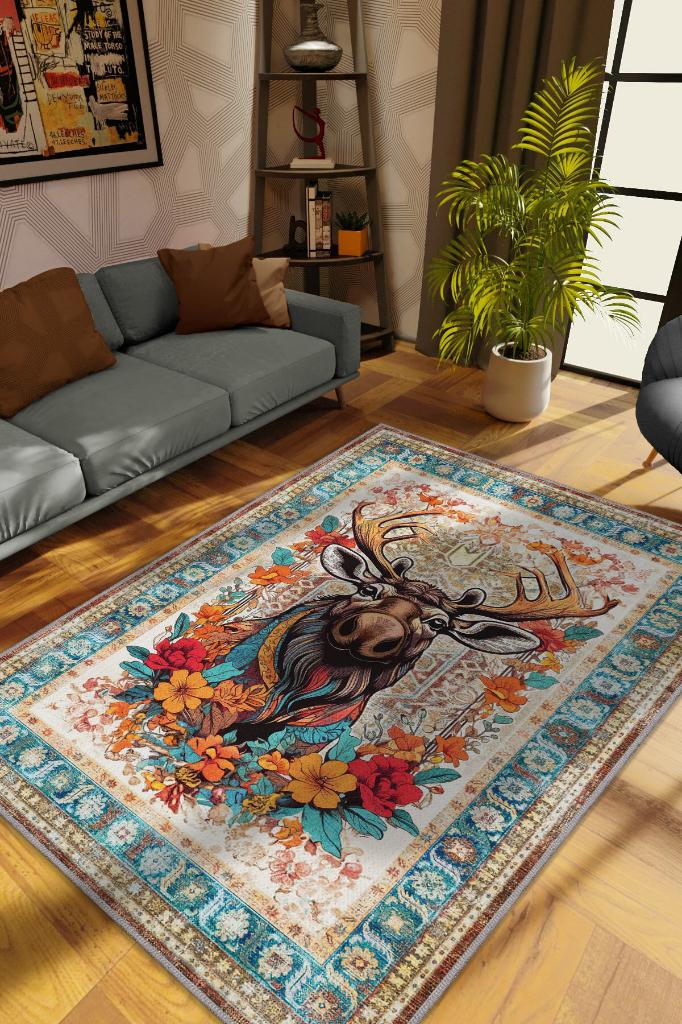 Nuh'un Gemisi Koleksiyonu Mus Kanada Geyiği Çiçek Desenli Temalı Vintage Renkli Maksimalist