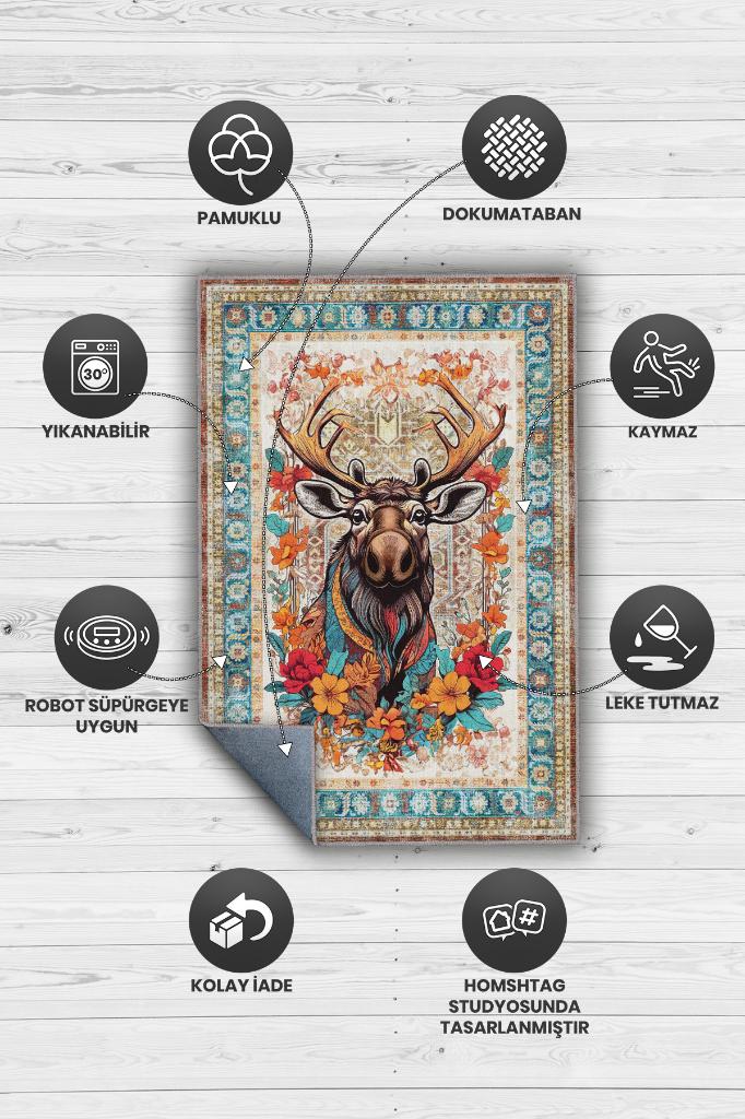 Nuh'un Gemisi Koleksiyonu Mus Kanada Geyiği Çiçek Desenli Temalı Vintage Renkli Maksimalist