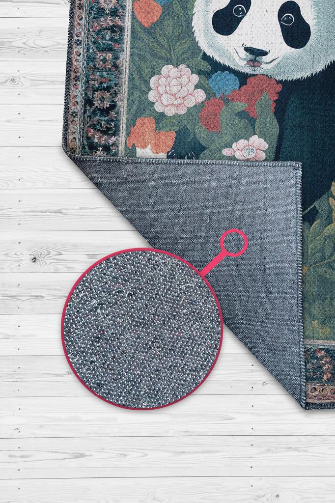 Nuh'un Gemisi Koleksiyonu Panda, Çiçek Desenli Art Deco Tarzı Vintage Halı,Çok Renkli Maksimalist Halı
