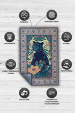 Nuh'un Gemisi Koleksiyonu Panter, Çiçek Desenli Art Deco Tarzı Vintage Halı,Çok Renkli Maksimalist Halı