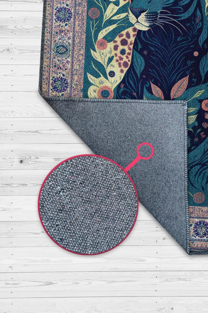 Nuh'un Gemisi Koleksiyonu Panter, Çiçek Desenli Art Deco Tarzı Vintage Halı,Çok Renkli Maksimalist Halı