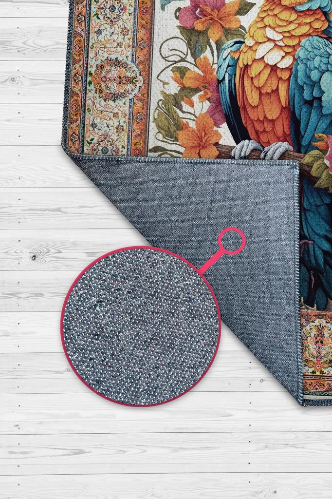 Nuh'un Gemisi Koleksiyonu Papağan, Çiçek Desenli Art Deco Tarzı Vintage Halı,Çok Renkli Maksimalist Halı